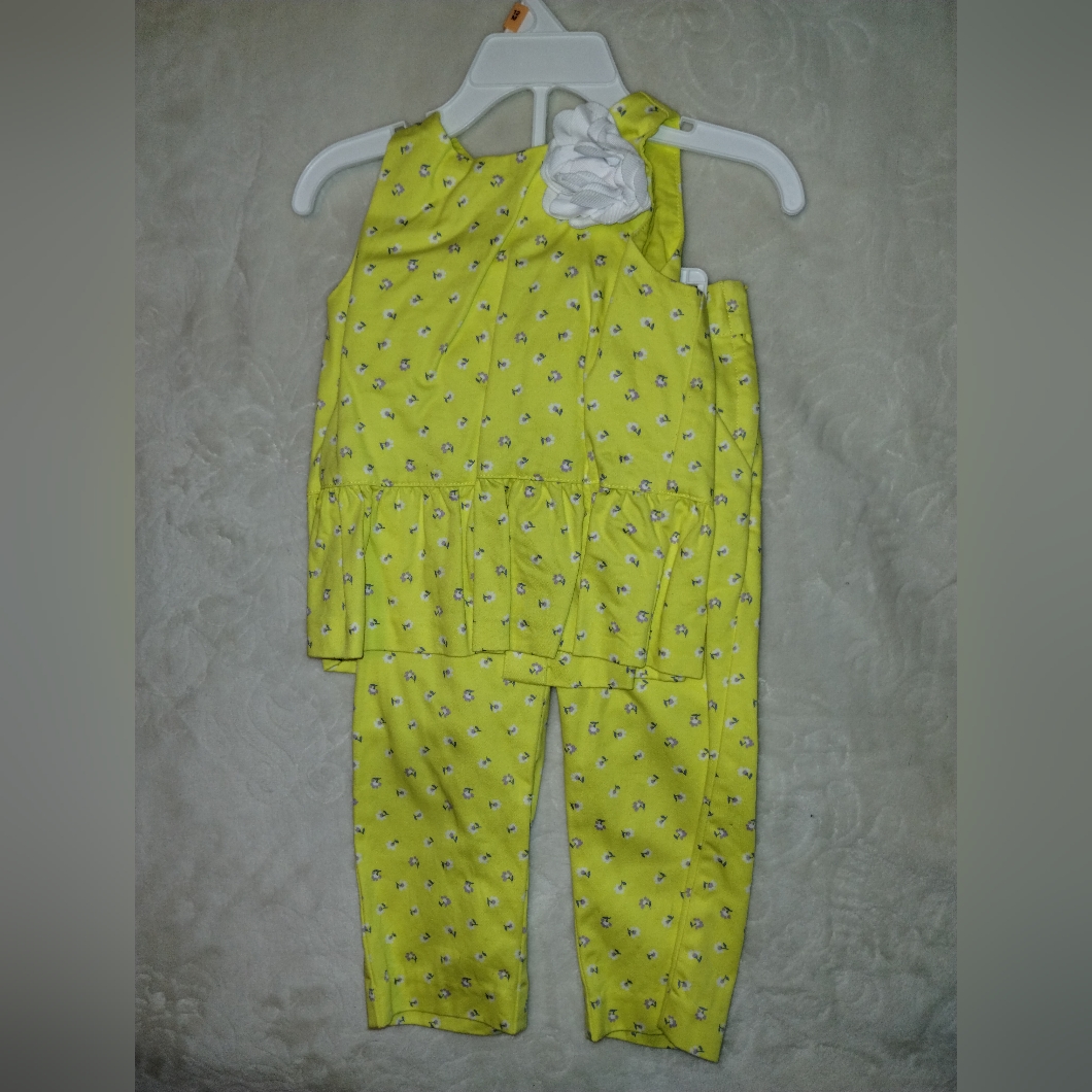 Janie And Jack Yellow Floral Baby Outfit 2t(Top)-Size 3(Bottoms)
